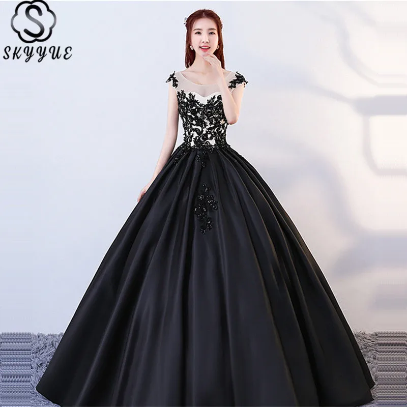 

Skyyue Wedding Dress Sleeveless Crystal Appliques O-Neck Wedding Dress 2019 Lace Embroidery Ball Gown Vestido De Novia CH221