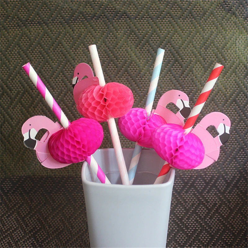12 Pieces Flamingo Straws Flexible Plastic Drinking Straw Kids Birthday Wedding Decoration Hawaii Party Decorations Supplies