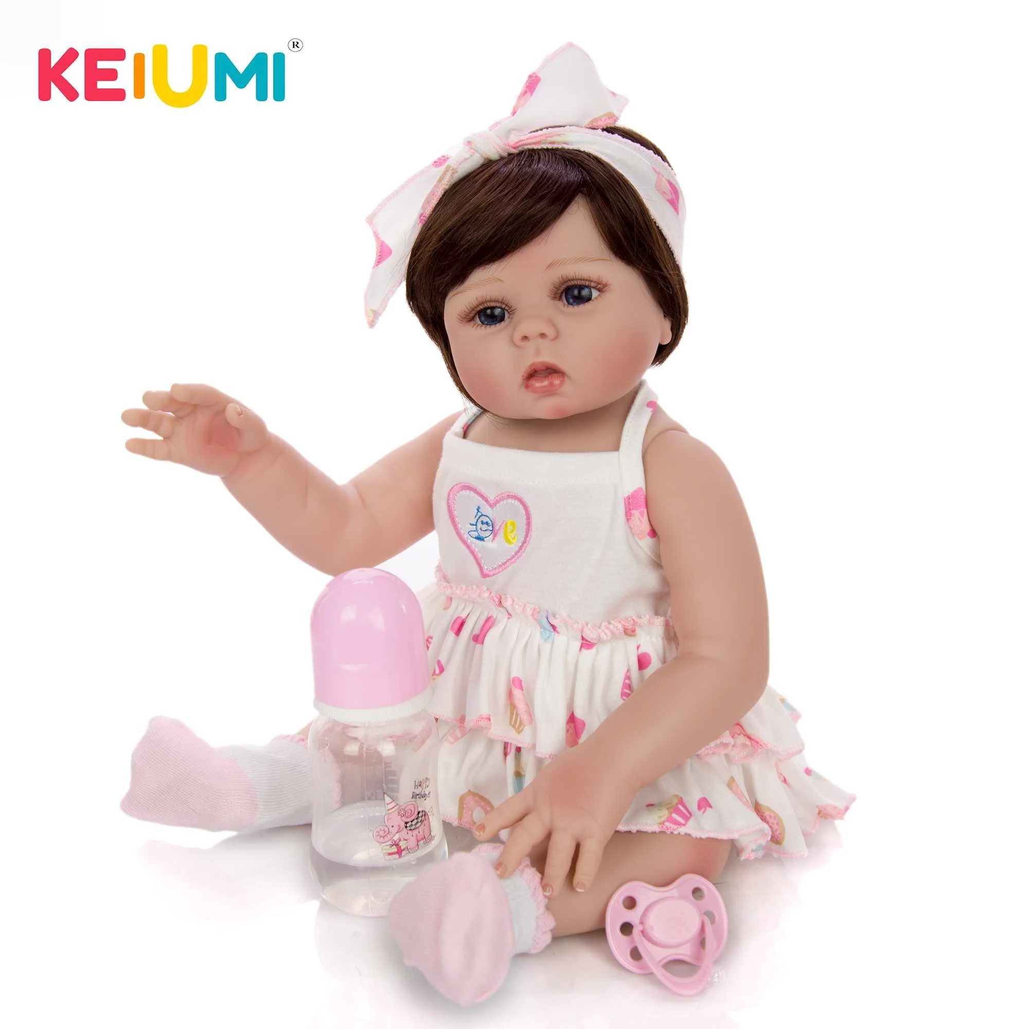 

KEIUMI 45cm Reborn Babies Doll All Silicone Body In Tan Skin Lifelike Newborn Baby Girl Doll For Sale Kid Birthday Gift Can Bath