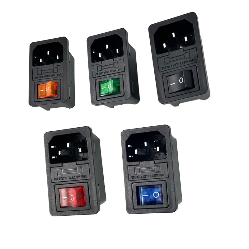 With 10A Fuse! Red Rocker Switch Fused IEC320 C14 Inlet Power Socket Fuse Switch Connector Plug Connector Red Green Blue Black