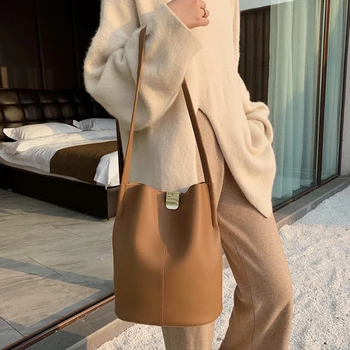 

Simple Large Capacity Bucket Bag Woman Crossbody Bags Casual PU Leather Shoulder Messenger Bag Ladies Bolsa Feminina Purses Chic