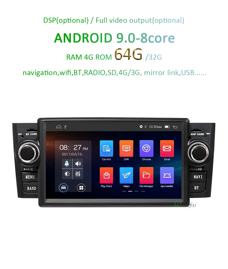 Sale DSP Android 9.0 64G DVD PLAYER For Fiat Grande Punto Linea 2007-2012 GPS radio navigation stereo recorder multimedia screen PC 1