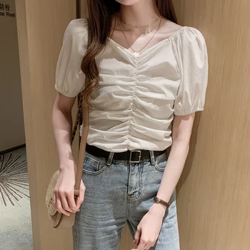 

COIGARSAM Short Sleeve blouse women New Summer V-Neck blusas womens tops and blouses White Purple 508