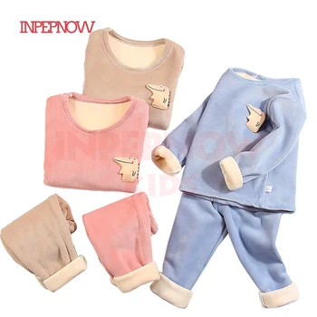 

INPEPNOW 2019 Winter Corduroy Kids Pajamas for Boy/girls Warm Children's Pajama Set Plus Velvet Thick Christmas Pjs Baby Clothes