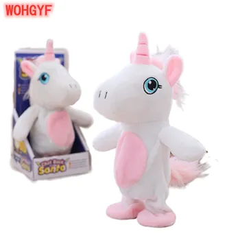 

25cm Creative Kawaii Electric Unicorn Walking learning Talking Stuffed Animal Horse Toy Sound Record Plush Pegasus Gift for kids