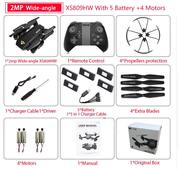 Visuo Xs809hw Xs809w складной Дрон с камерой Hd 2mp широкоугольный Wifi Fpv удержание высоты Rc Квадрокоптер Вертолет Vs H47 Дрон - Цвет: Wide 200W 809 5B 4M