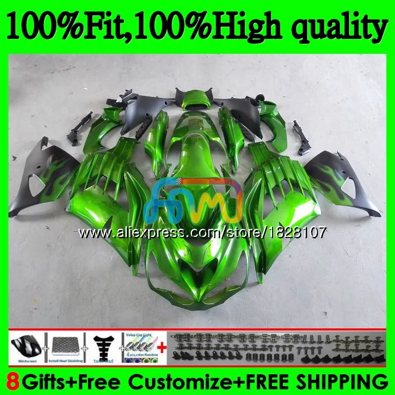 Инъекции для KAWASAKI ZX 14R ZZR1400 ZX-14R 21BS. 13 ZX14R 06 07 08 09 10 11 2006 блеск зеленый 2007 2008 2009 2010 2011 обтекатель