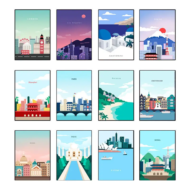 Мультяшный знаменитый городской пейзаж постер для путешествий и печать Рим