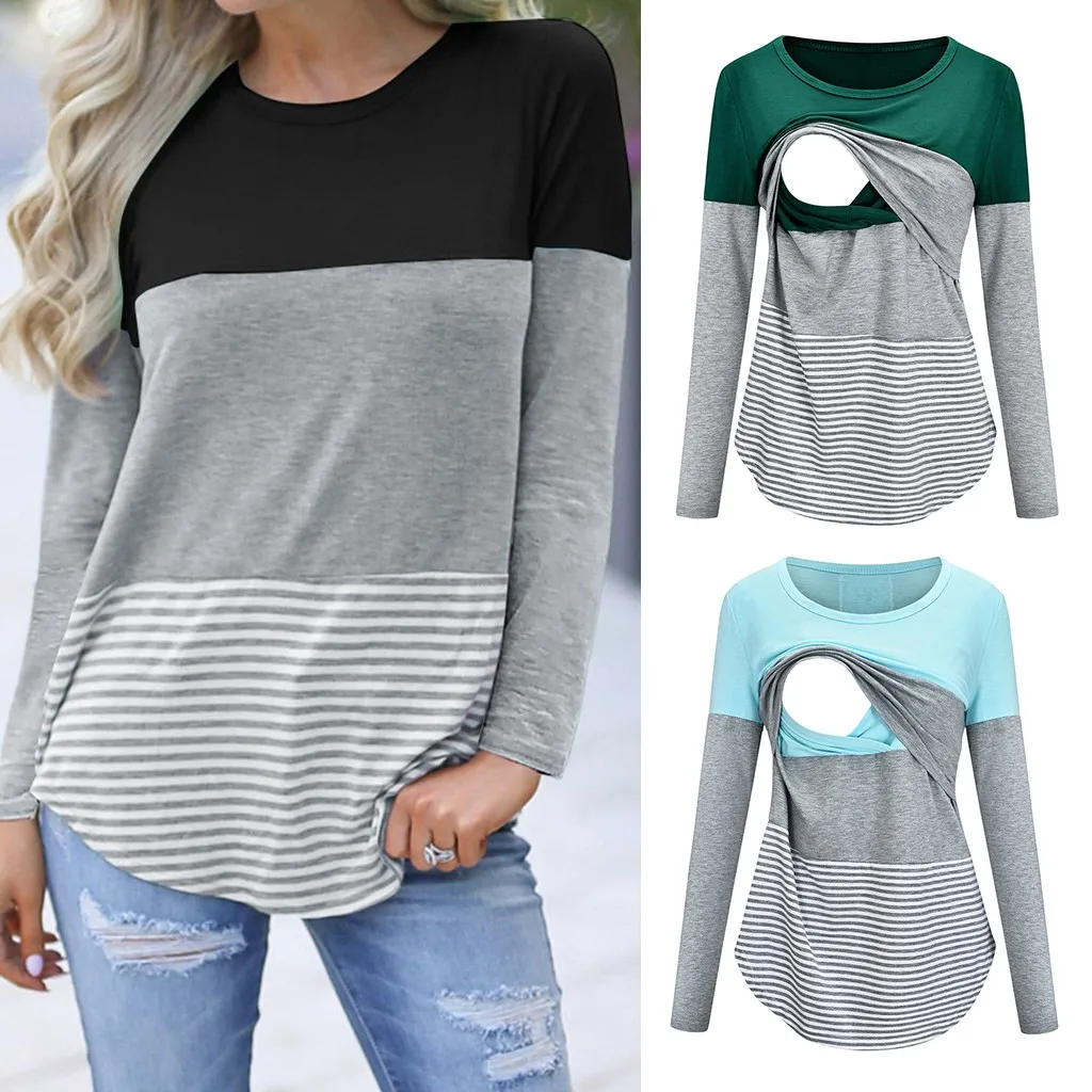 Женская блузка в полоску с длинным рукавом для беременных M50 # | Мать и ребенок