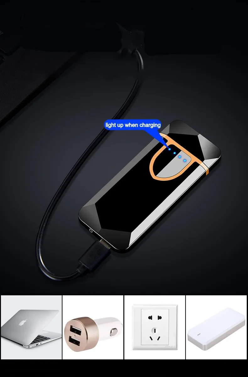 High Quality Metal USB Charging Ligther Dual Arc Plasma Lighters Thin Electric Rechargeable Cigarette Lighter Windproof Men Gift