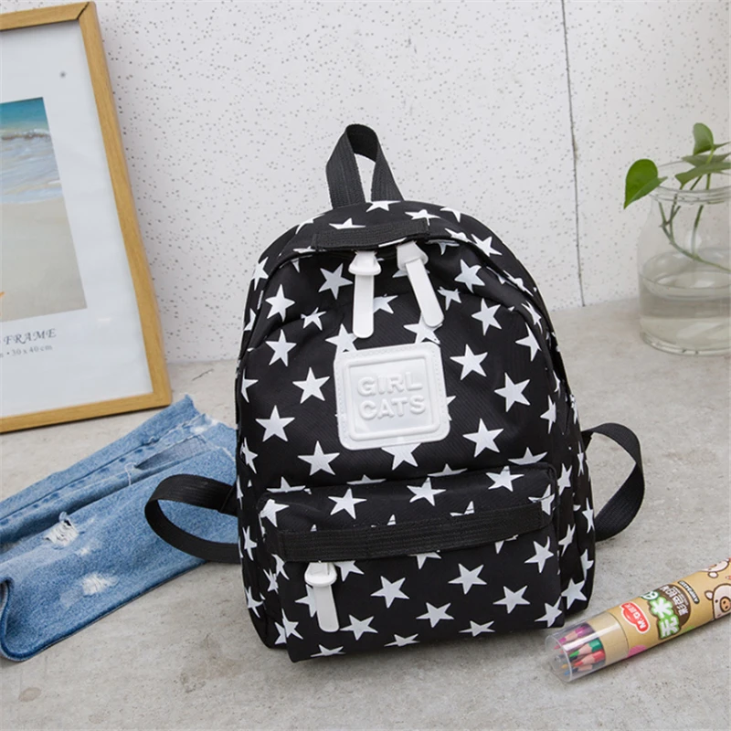 Модный тренд, детский маленький рюкзак, уникальный принт со звездой, рюкзак для мальчиков и девочек, детские мини-безопасные сумки на плечо, сумка-тоут - Цвет: Черный