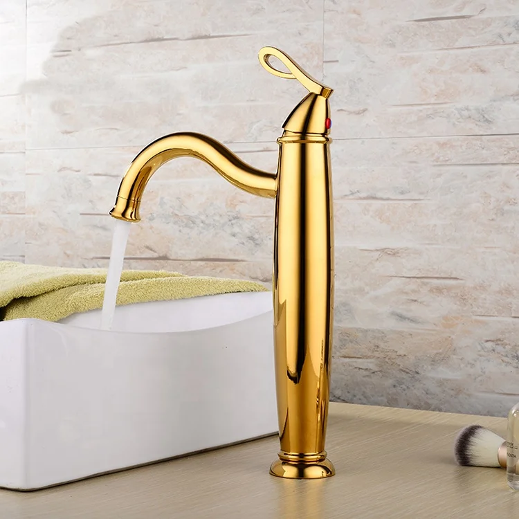 

Luxury Gold Bathroom sink faucet Top Quality Artistic Brass Basin mixer Tap Golden Fashion design Single hole Single handle
