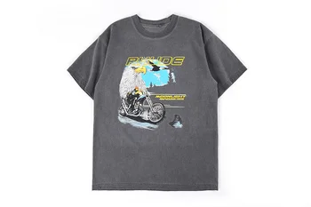

2020ss Rhude Eagle Biker Printed Women Men Distressed T shirts tees Hiphop Streetwear Oversized Men Cotton Short Sleeve T shirt