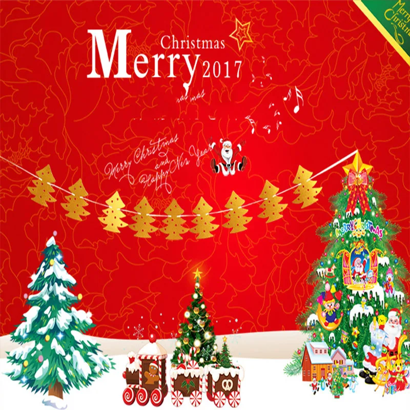 

9pcs/set Christmas Tree Manual Card Pull Flowers Paper String Banner Hanging Flags Ornaments New Year's Day Dress Up Decorations