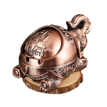

With Lid Office Living Room Indoor Outdoor Desk Hand Carved Elephant Shape Windproof Vintage Gift Odor Eliminator Metal Ashtray