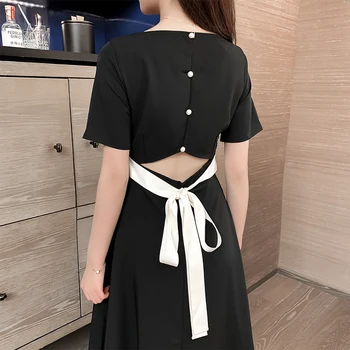 

2020 summer new French retro square collar backless dress super fairy wisdom smoked dress waist slimming temperament long dress