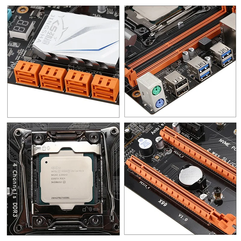 X99 LGA2011-V3 материнская плата комбинированный комплект с процессором E5 2678V3 4X16 Гб 64 ГБ DDR3 ram 4-Ch 1866 МГц регистровая и ecc-память NGFF M.2 SSD слот