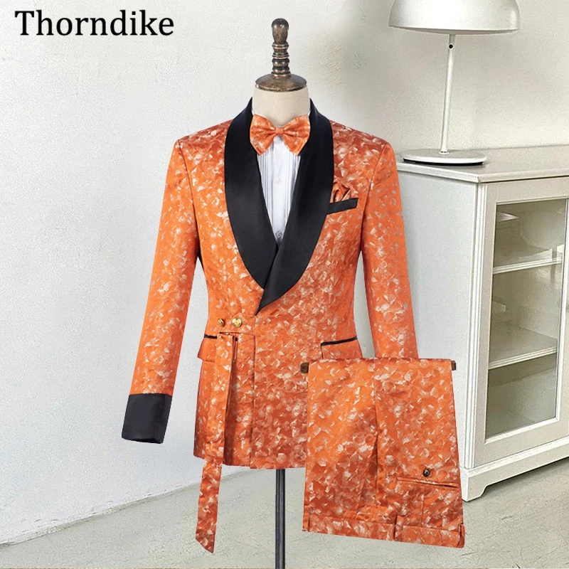 

Черная шаль Thorndike с лацканами оранжевые смокинги для жениха, свадебная одежда, комплект официального костюма с ремнем Witn, 2021, изготовленный на заказ Terno Masculino