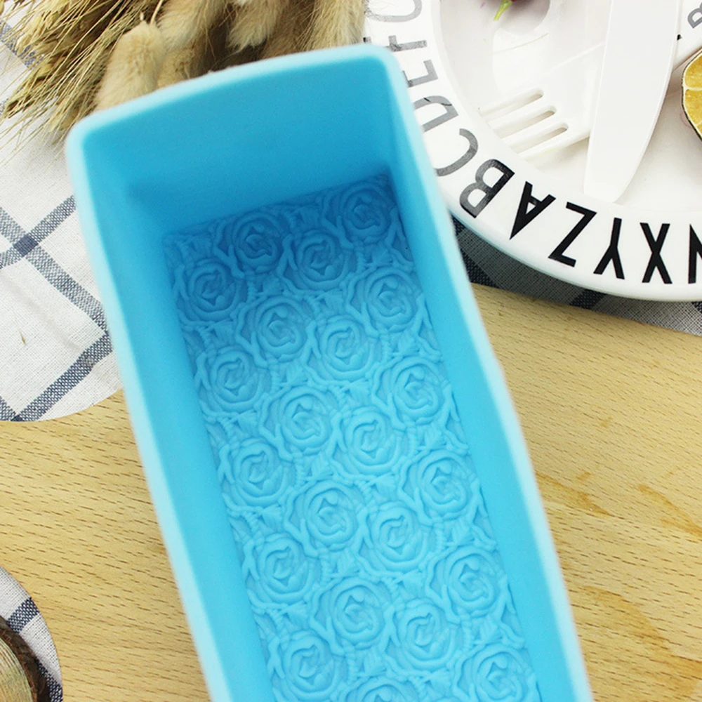 Rectangular Silicone Soap Mold Embossed Rose daisy Flower Decoration Handmade Loaf Soap Making Mould