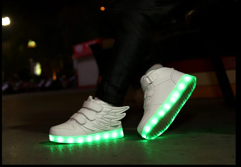 best leather shoes Luminous Sneakers Boy Girl Cartoon LED Light Up Shoes Glowing Trend Kids Shoes Children Wing  Charge Casual Trainers Boots children's shoes for sale