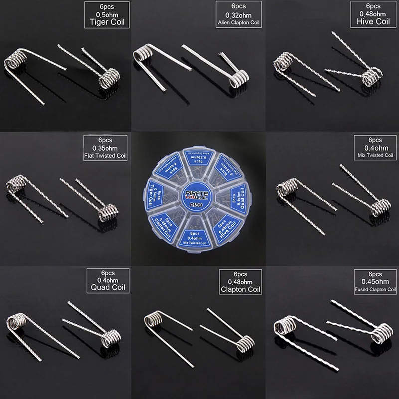 48 В 1 NI80 готовый комплект катушек Alien Fused Clapton Coil Mix Twisted Flat Tiger Hive Quad Vape готовые
