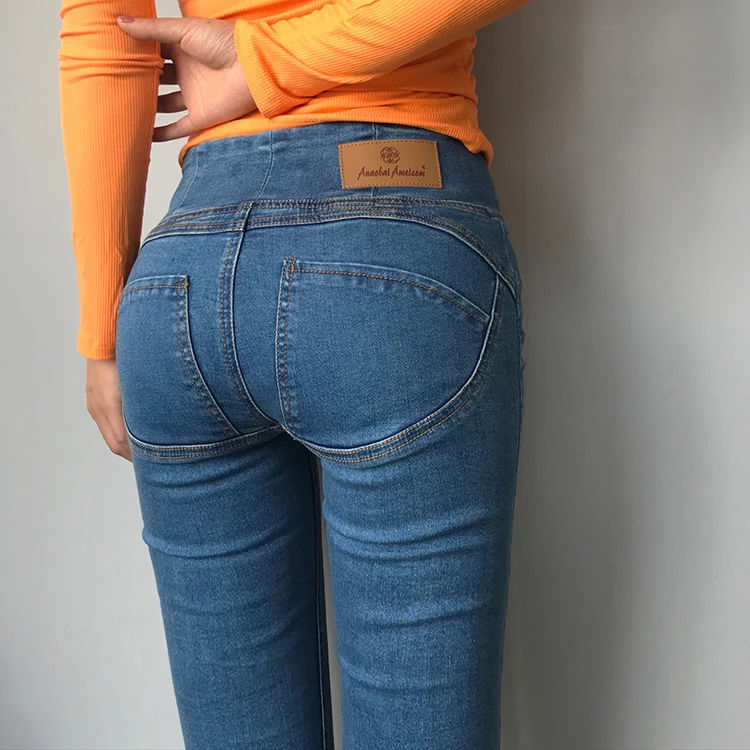 Женские модные джинсы с высокой талией подтягивающий ягодиц-светильник синий