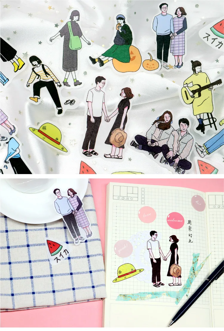Paper And Ink PDA Japanese Paper Sticker Package 45 PCs Sweet Small Daily Life Cartoon Hand Account Material Life Little People