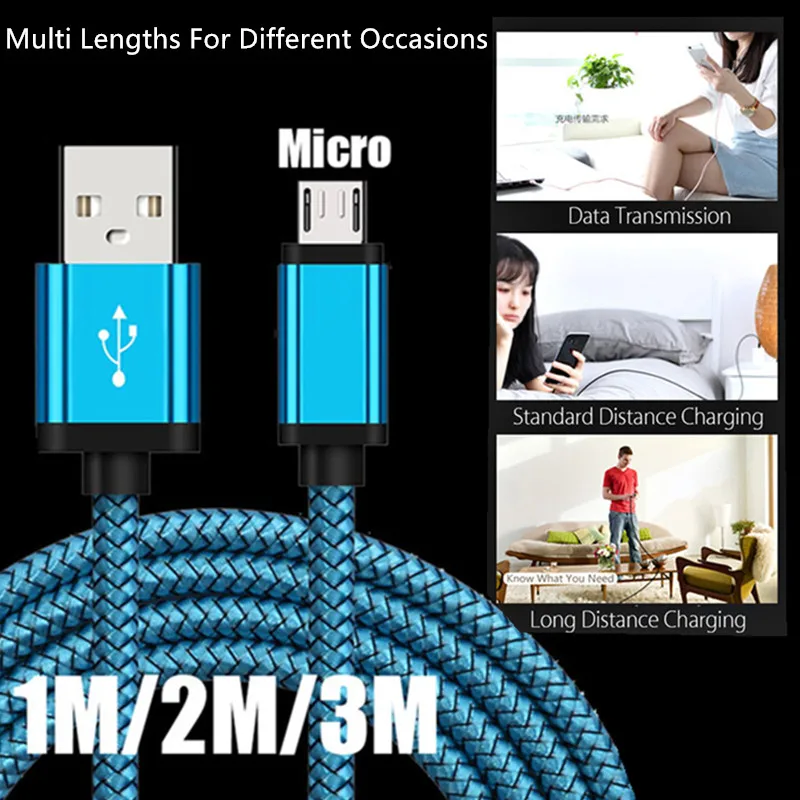 Micro USB кабель 1 м/2 м/3 м нейлоновый Стандартный зарядный Android для huawei honor 8c 8x 6c 7c 7a 5x