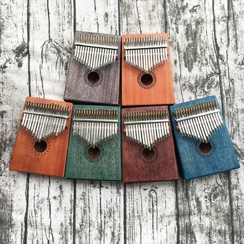 

Kalimba 17 Keys Thumb Piano Unique Blue Color And Hand-rest Curve Design Retro Style Tuning Hammer And Study Instruction