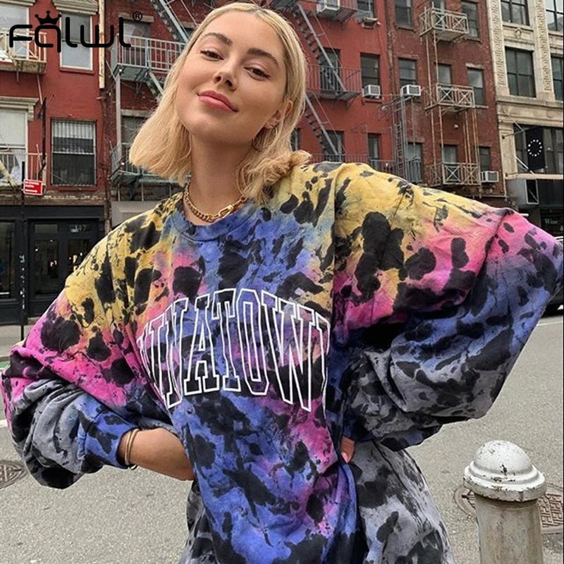 

FQLWL Letter Print Streetwear Oversized Sweatshirt Women Tops Kpop Long Hoodies Women Pullover Autumn Harajuku Loose Sweatshirt