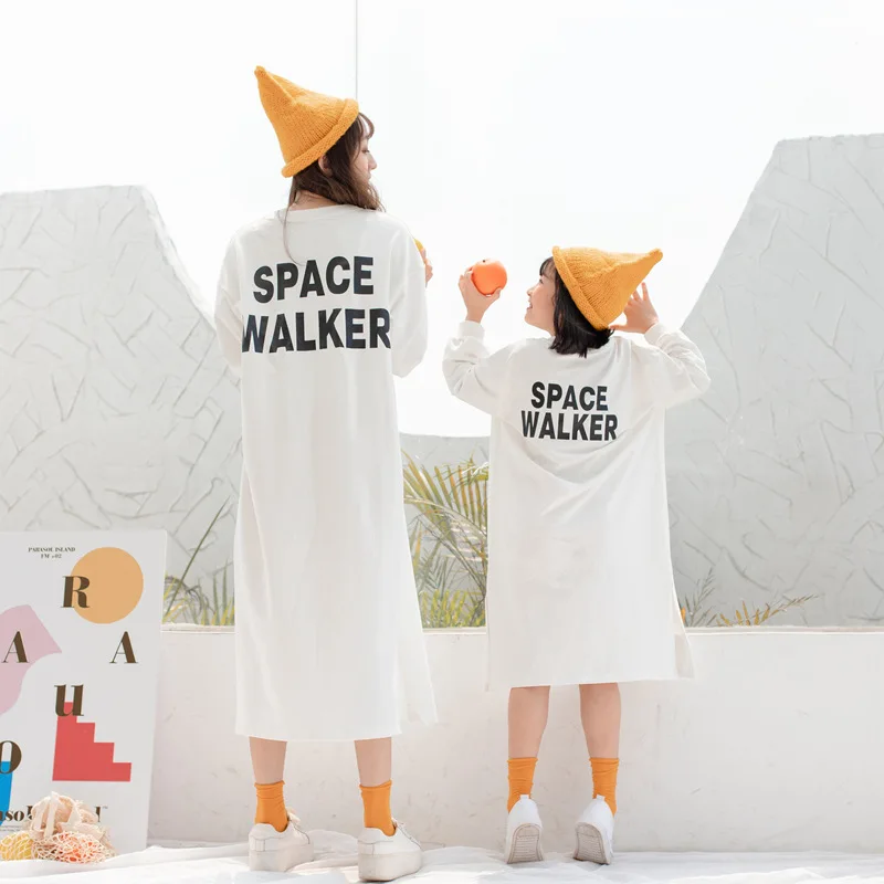 Mother Daughter Letter Print Long Dress Autumn Cotton Sweaters Family Matching Shirts Mama Bear Baby Bear Shirt Like Mum Clothes