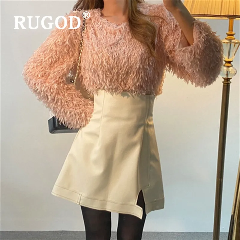 RUGOD пушистые милые топы для женщин Kawaii однотонный элегантный топ Женская Корейская одежда рубашка с длинным рукавом Женская Simplee