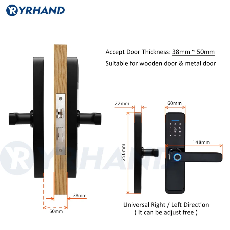 TT lock app WiFi Smart Fingerprint Door Lock, Electronic Door Lock,Smart Bluetooth Digital APP Keypad Code Keyless Door Lock