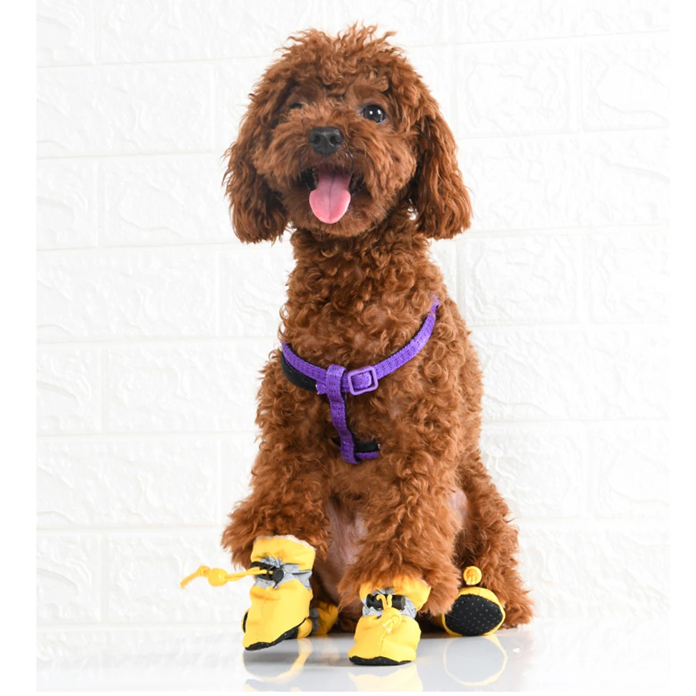 4Pcs/set Pet Dogs Winter Shoes Rain Snow Waterproof Booties Socks Rubber Anti-slip Shoes For Small Dog Puppies Footwear 4