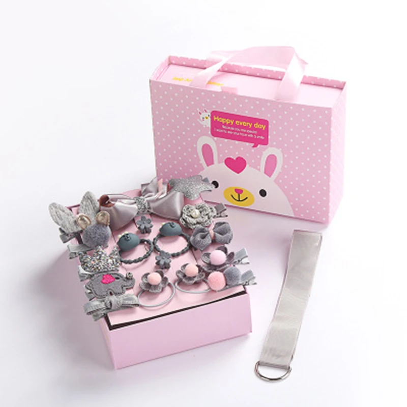 grey gift box 18 шт. набор заколок для волос аксессуары для волос коробка головная повязка для девочки бант детский головной убор эластичные детские украшения для волос детские заколки - Цвет: grey gift box