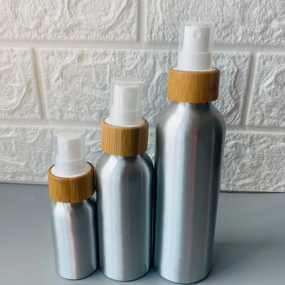 

Бутылка-распылитель 30 мл 50 мл 100 мл 120 мл бамбука контейнер Алюминиевый распылитель бутылка с бамбуковой крышкой косметические бутылочки контейнеры
