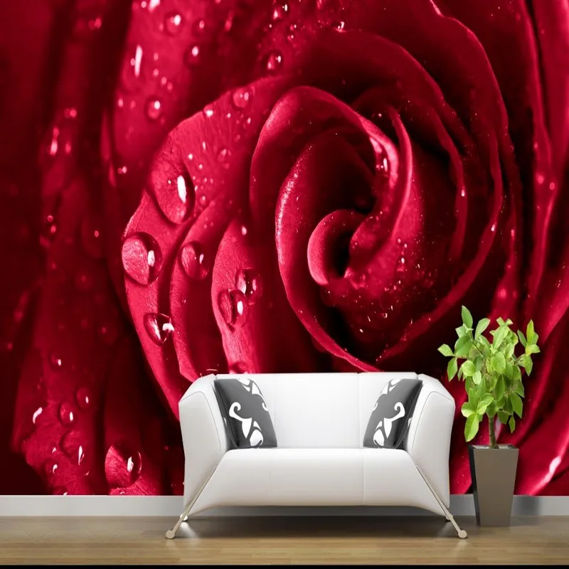 

Drop Shipping Custom 3d Wallpaper Red Rose Water Drops Floral Aesthetic Wall Mural Bedroom Hotel Theme Restaurant Wallpaper