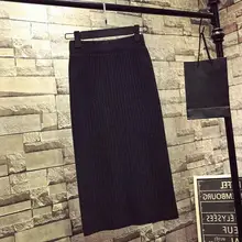 Женская облегающая элегантная миди юбка-карандаш с разрезом сзади, прямая зимняя однотонная повседневная трикотажная юбка с высокой талией, Облегающие юбки