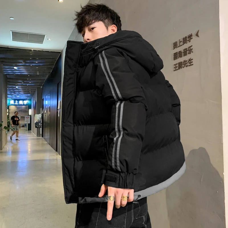 2021 new winter men's casual padded jacket thickened loose bread jacket hooded coat large size for fat men student 100kg