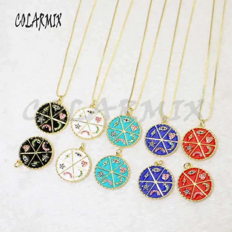 10 strands Astrology pendants necklace Enamel charm necklace crystal rainbow pendants necklace accessories for women 5958