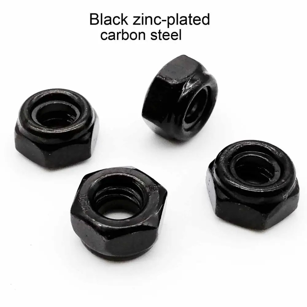 black carbon steel 50X M2 M2.5 M3 M4 M5 M6 304 нержавеющая сталь углеродистая сталь Черный оцинкованный шестигранный нейлоновый фиксатор гайка самоблокирующийся фиксатор Nylock - Цвет: black carbon steel