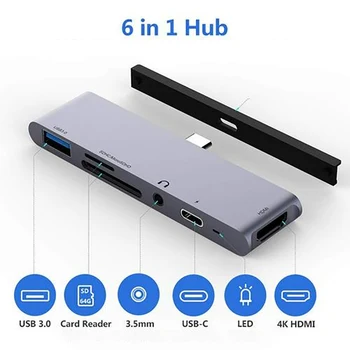 

6-IN-1 USB HUB C HUB to 4K HDMI Port 60W Type-C Charging Port USB 3.0 Port For iPad Pro Type-C Hub splitter