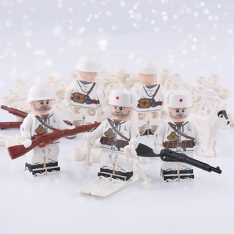 

WW2 Military Army Russia Soldiers Figures Building Blocks Soviet Snow Infantry Figures Mosin-Nagant arms Helmet parts Bricks Toy