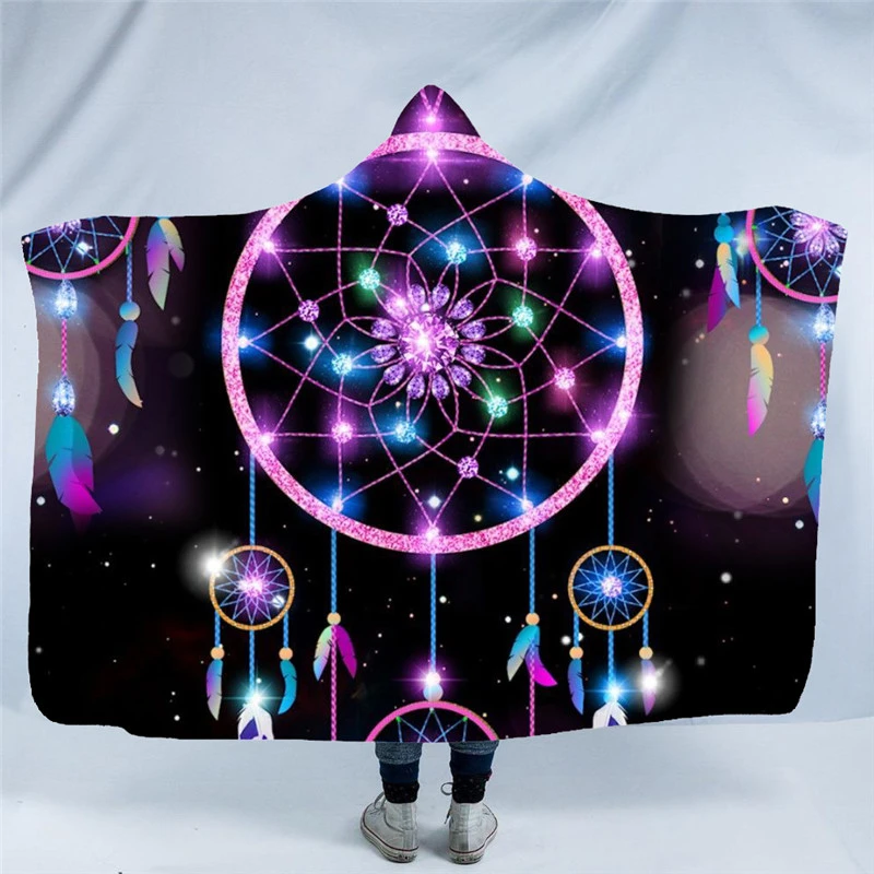 

XC USHIO Dreamcatcher Winter Wearable Hoodie Blanket Adults Soft Plush Hooded Blanket Kids Fleece Throw Blankets Xmas Gift
