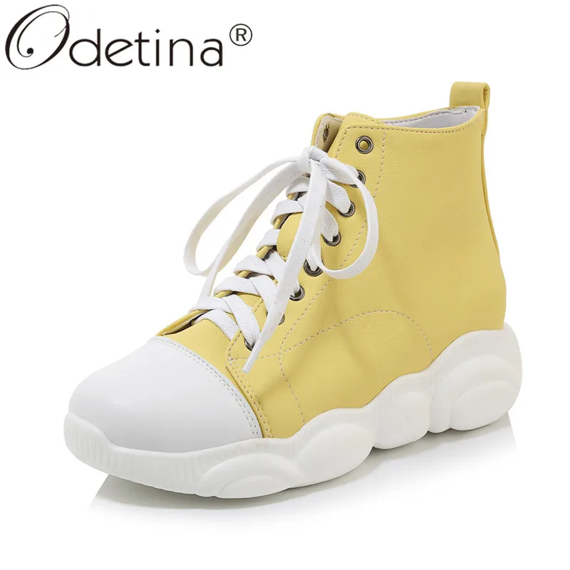 Odetina/Новинка женская повседневная обувь на массивной платформе со шнуровкой