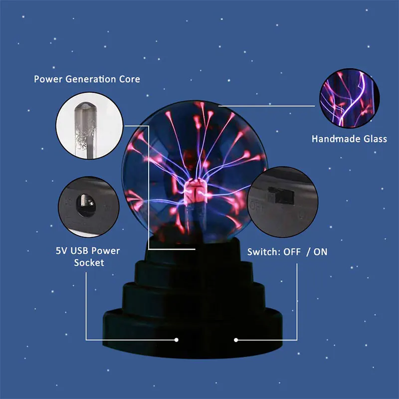 Новинка, светодиодный светильник из стекла, цветной, USB, волшебная черная основа, стеклянный плазменный шар, сферический светильник, вечерние лампы, украшение дома, ночной Светильник
