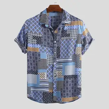 

Men Hawaiian Shirt Printing Short Sleeve Button Turn-down Collar Breathable Ethnic Style Camisa Chic Casual Beach Shirt Men 2020