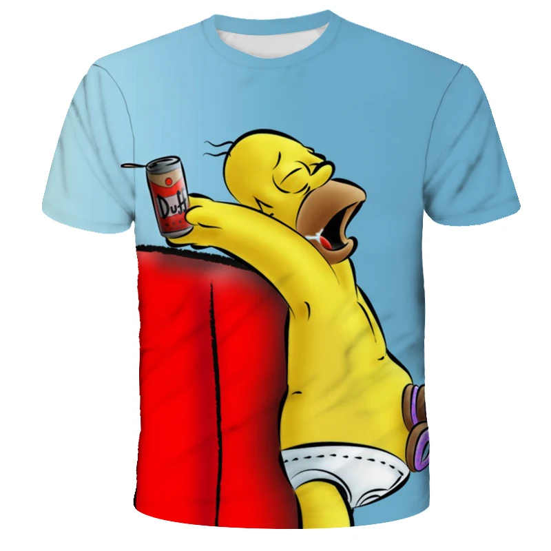 Новая летняя футболка с аниме, мужская и женская футболка с 3D принтом Симпсона, Повседневная футболка с коротким рукавом и забавным круглым вырезом в стиле Харадзюку для мальчиков