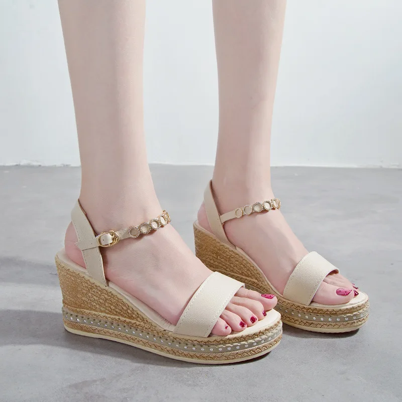 

Sandals Women's Summer Low Top Straight-line Buckle Metal High-Heel Platform Heel Waterproof Platform Peep-Toe Low-Cut Waterproo