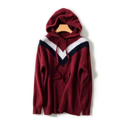 red wine New Thick Cashmere Hoodies Sweatshirts Women Loose Hooded Pullover Female Cover Color Wool knitted Jacket Women's Clothing - Цвет: red wine